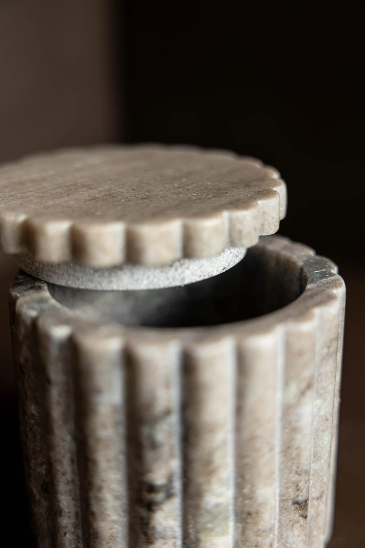 Fluted Jar Canister Beige Marble - Image 2